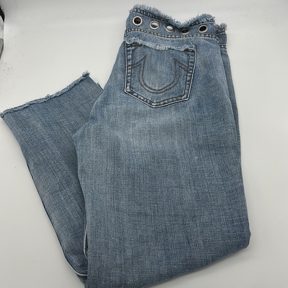 True Religion Y2K Super Low Rise Stovepipe Deconstructed Crop Jeans Size 27 - Picture 12 of 13